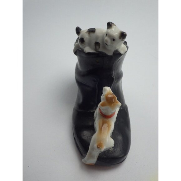 Old Boot Ashtray Dog Chasing Cat Planter Pen Holder Vintage Ceramic - Picture 1 of 9